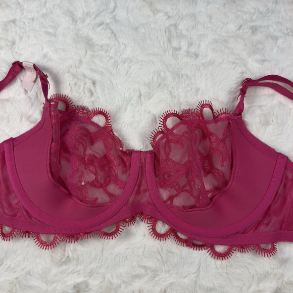 Victoria’s Secret Very Sexy Heart Mesh Low Cut Demi Bra 36D Fuchsia Lace NWT - Picture 4 of 10